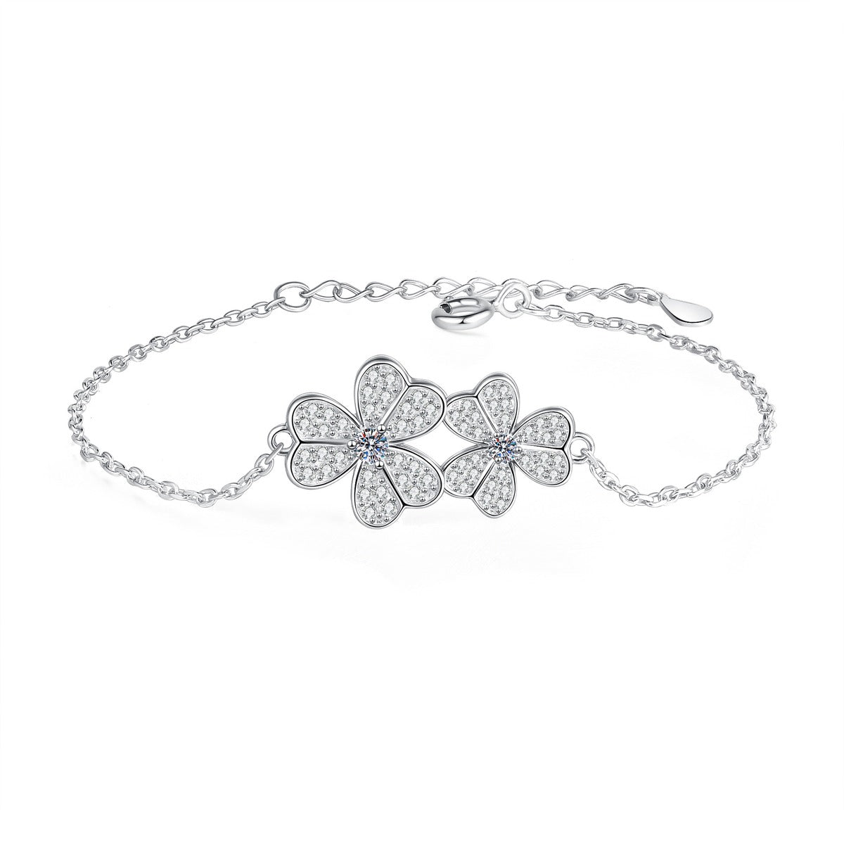 Cluster Moissanite Chain Bracelet in White Gold-Plated S925 Sterling Silver white background product photo