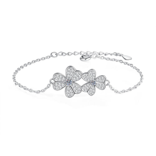 Cluster Moissanite Chain Bracelet in White Gold-Plated S925 Sterling Silver white background product photo