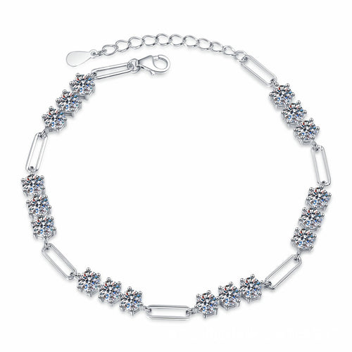 Cluster Moissanite Chain Bracelet in White Gold-Plated S925 Sterling Silver white background product photo