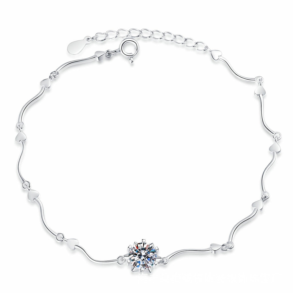 Round Moissanite Chain Bracelet in White Gold-Plated S925 Sterling Silver white background product photo