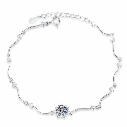 Round Moissanite Chain Bracelet in White Gold-Plated S925 Sterling Silver white background product photo
