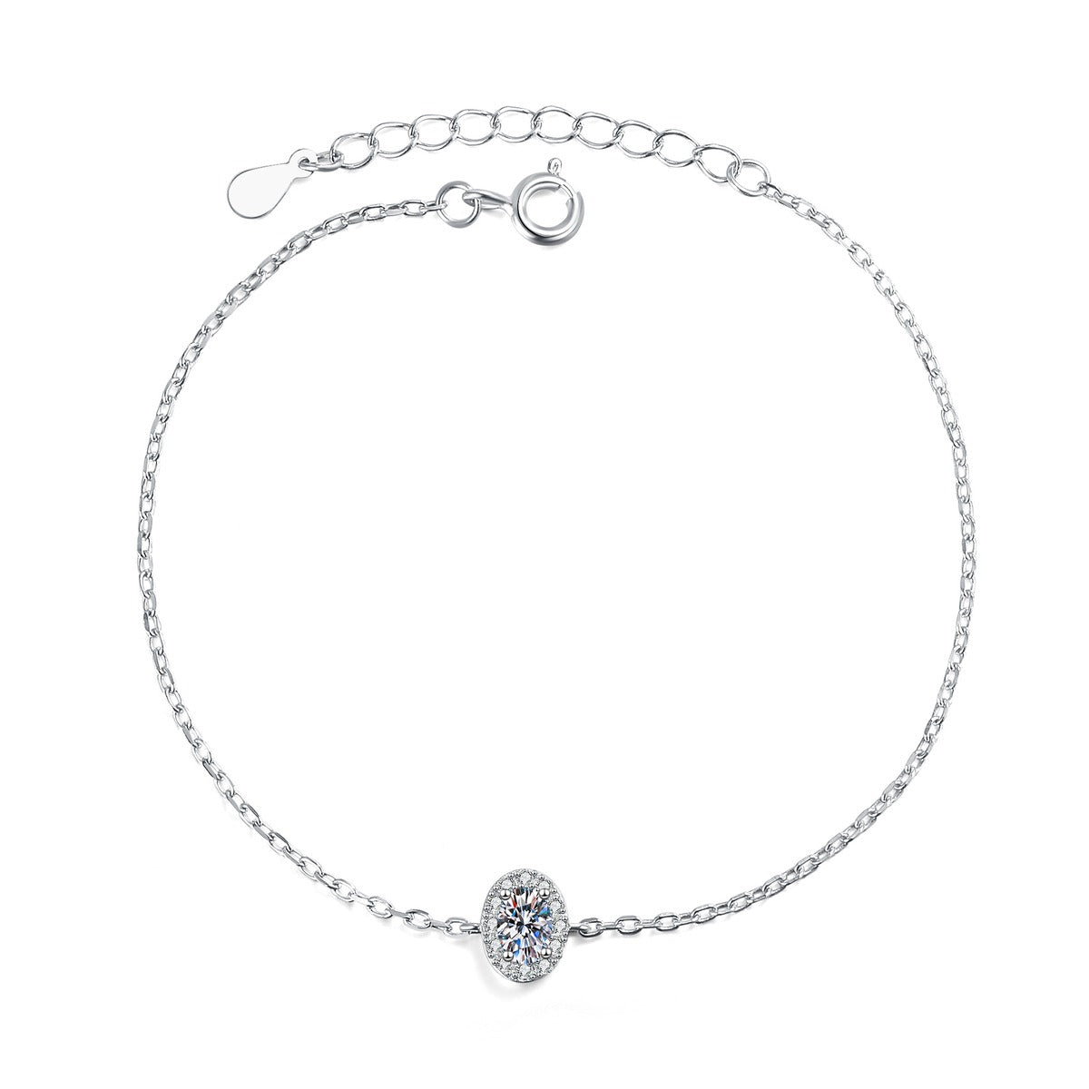 Round Moissanite Chain Bracelet with CZ in White Gold-Plated S925 Sterling Silver white background product photo