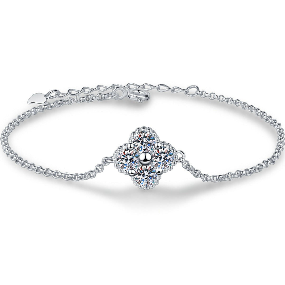 Two-Tone Moissanite Chain Bracelet white background product photo showing bracelet silhouette and moissanite setting