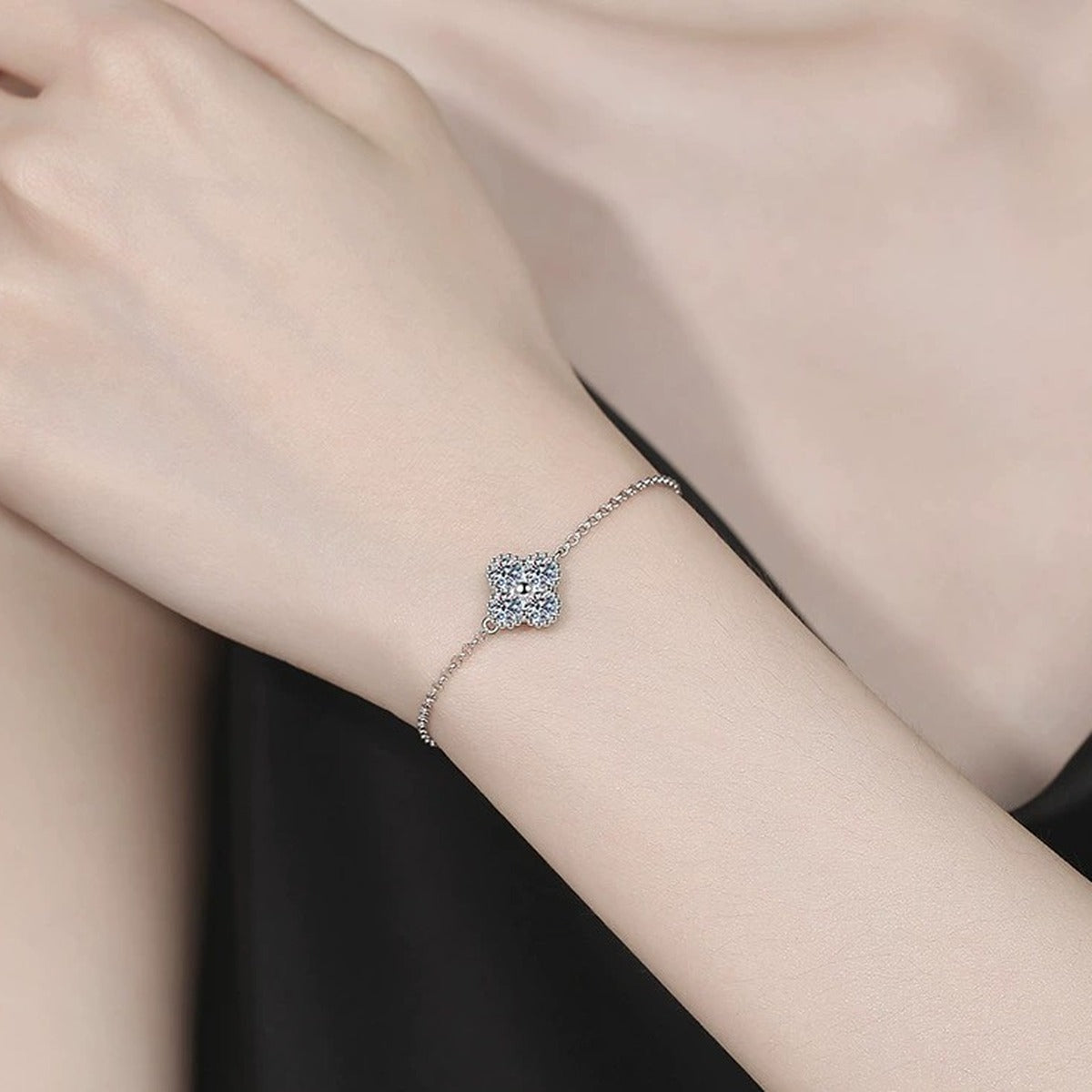 Two-Tone Moissanite Chain Bracelet worn on wrist model view showing bracelet scale and fit