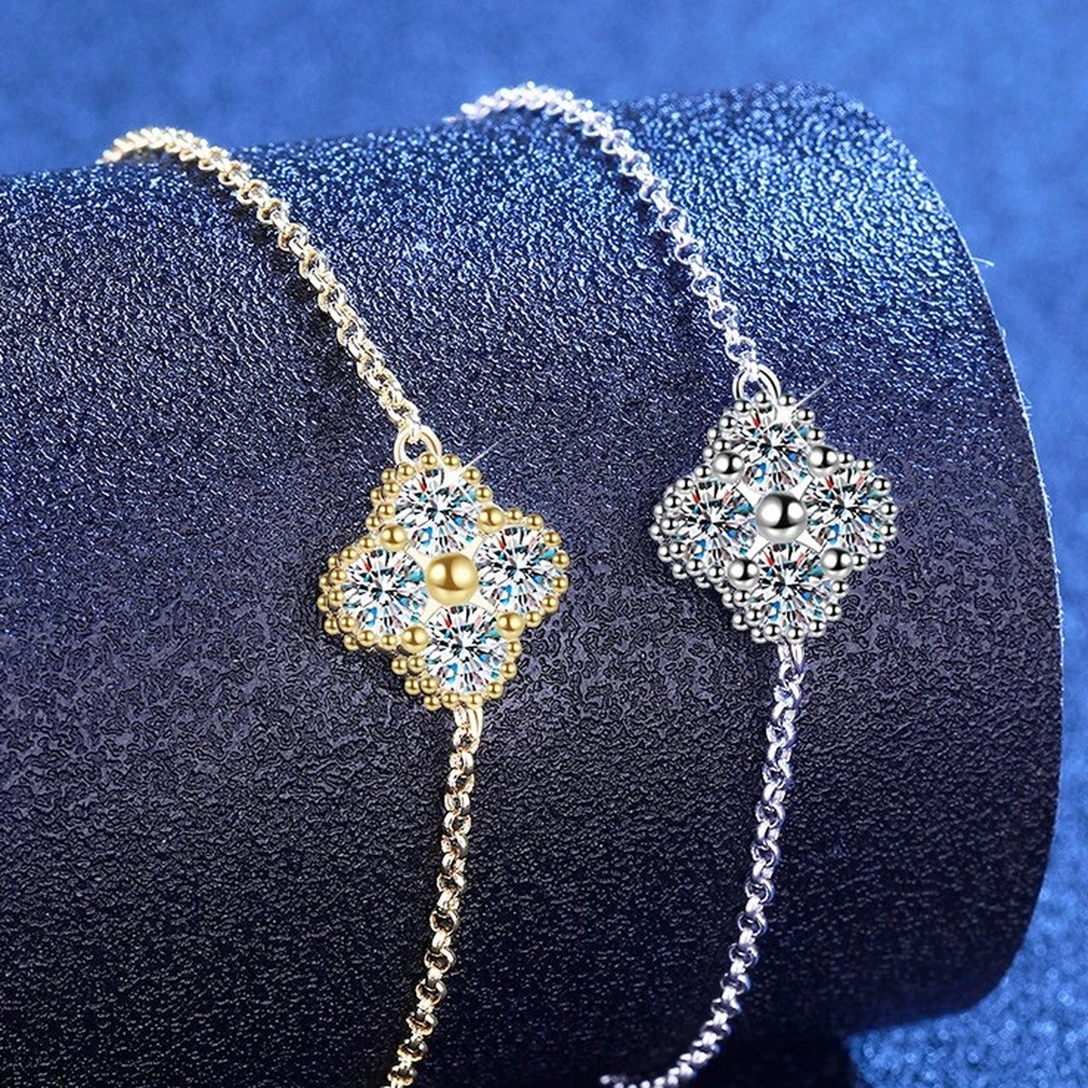 Two-Tone Moissanite Chain Bracelet close-up detail showing clasp, chain, and stone placement