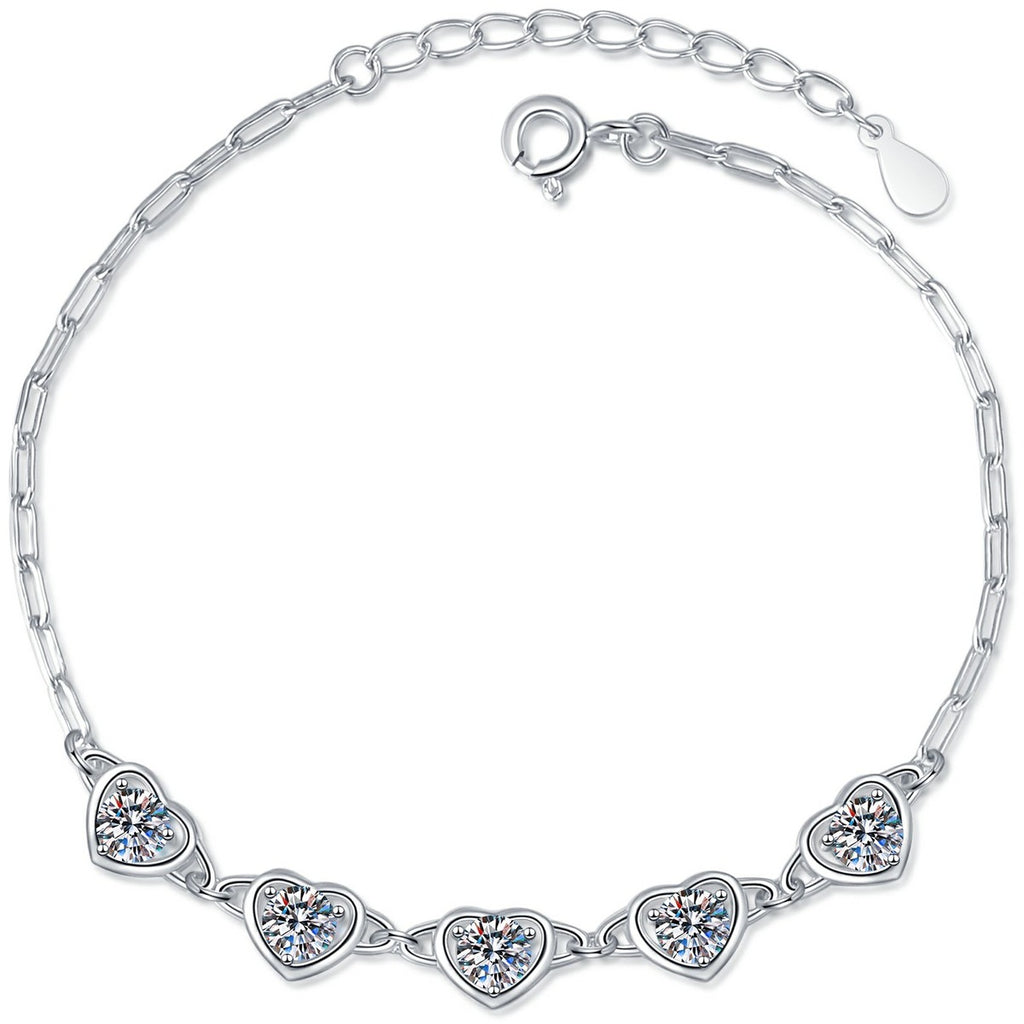 Heart Moissanite Station Bracelet white background product photo showing bracelet silhouette and moissanite setting