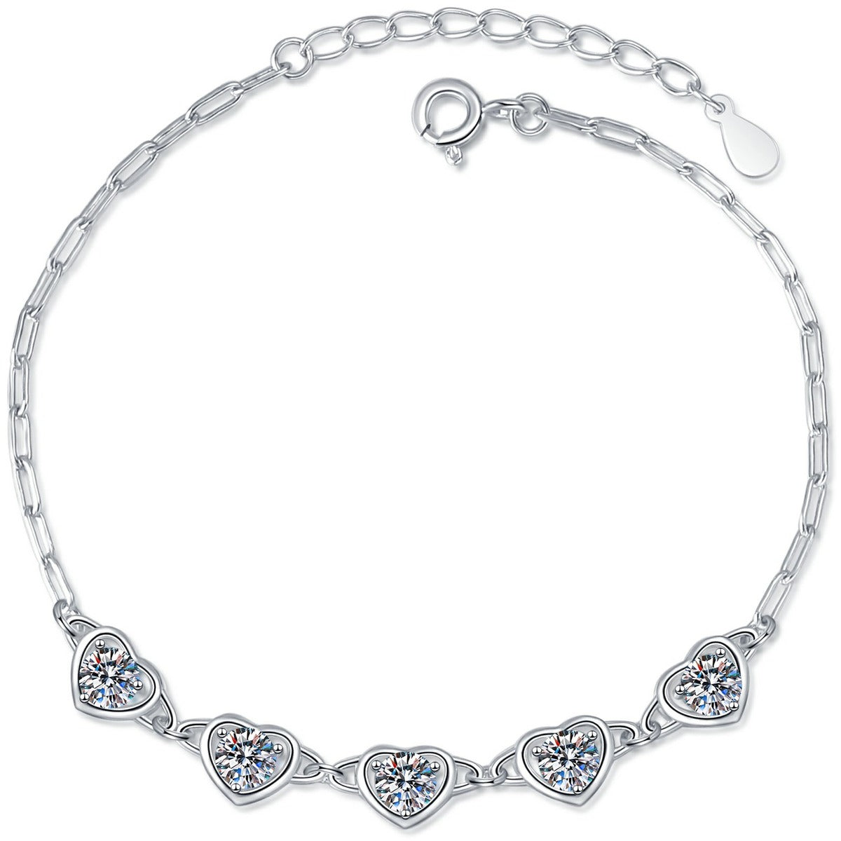 Heart Moissanite Station Bracelet white background product photo showing bracelet silhouette and moissanite setting