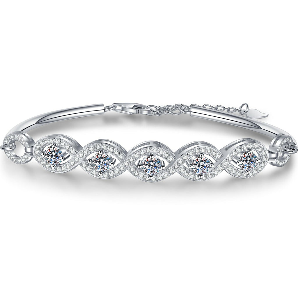Oval Moissanite Bangle Bracelet with CZ white background product photo showing bracelet silhouette and moissanite setting