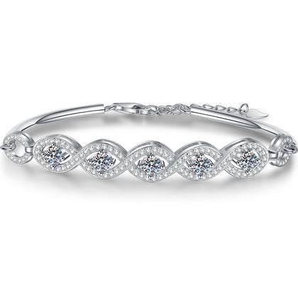 Oval Moissanite Bangle Bracelet with CZ white background product photo showing bracelet silhouette and moissanite setting
