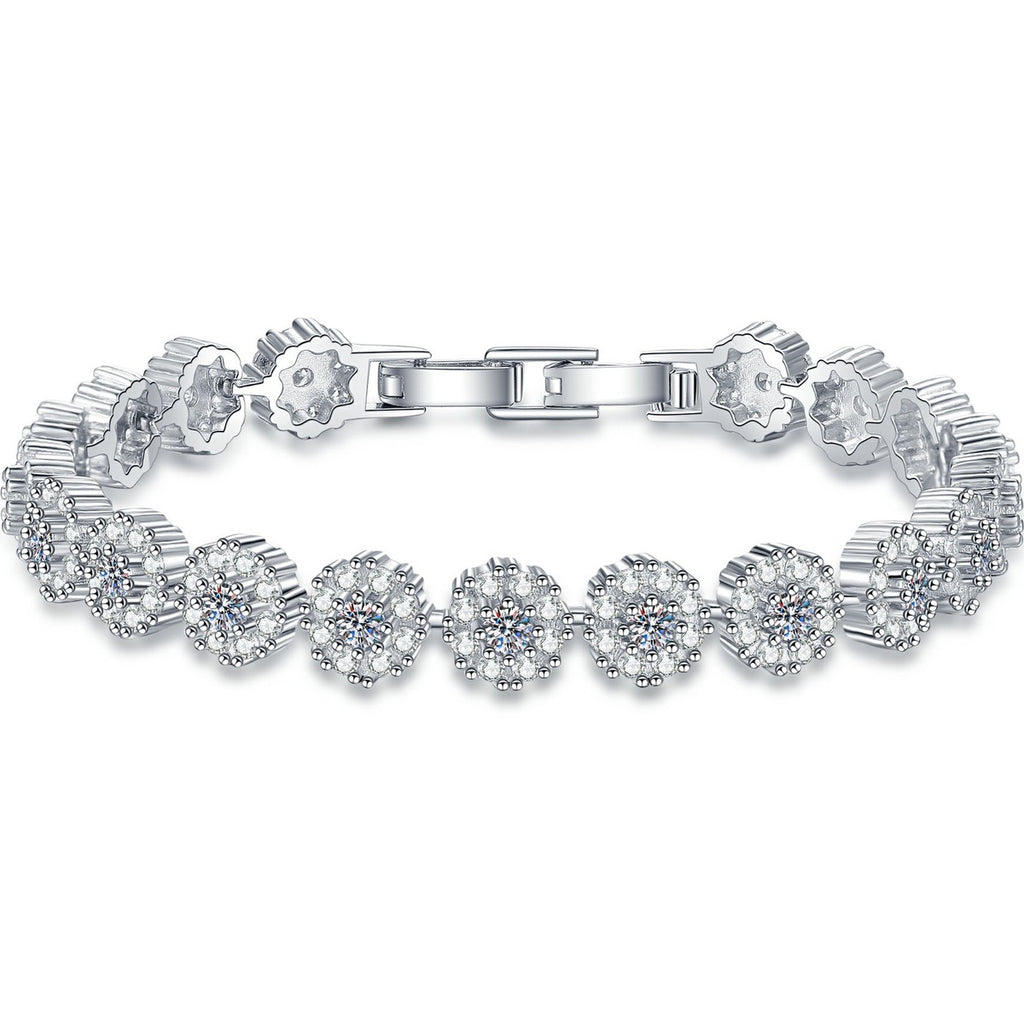 Round Moissanite Tennis Bracelet with CZ white background product photo showing bracelet silhouette and moissanite setting