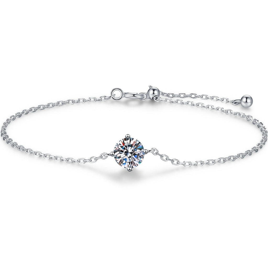 Round Moissanite Chain Bracelet white background product photo showing bracelet silhouette and moissanite setting