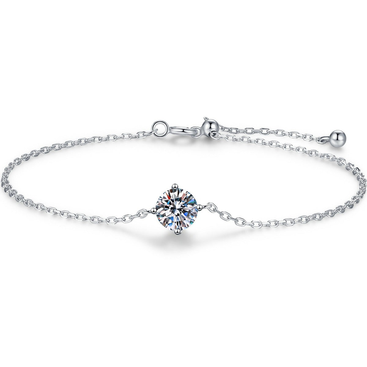 Round Moissanite Chain Bracelet white background product photo showing bracelet silhouette and moissanite setting