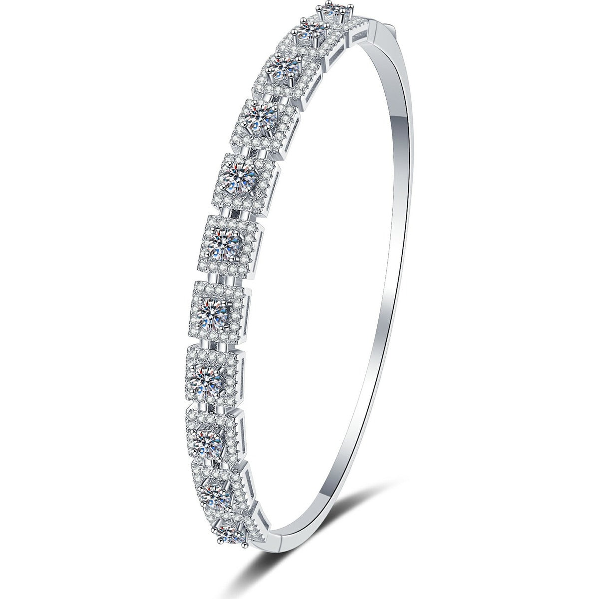 Three-Row Moissanite Bangle Bracelet white background product photo showing bracelet silhouette and moissanite setting