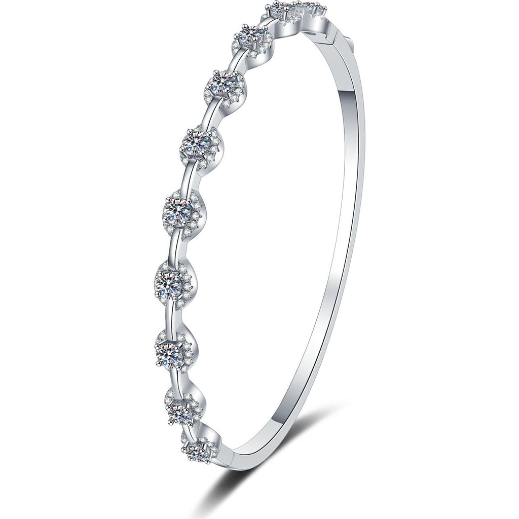 Bezel Moissanite Bangle Bracelet white background product photo showing bracelet silhouette and moissanite setting