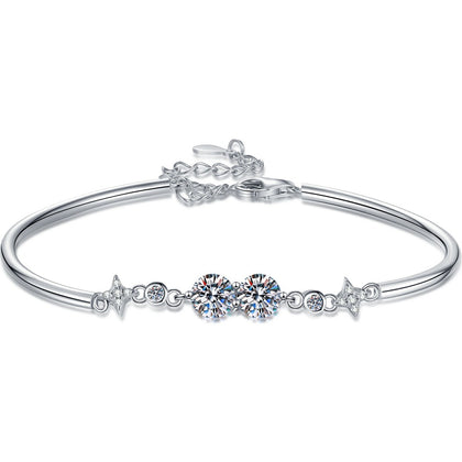 Round Moissanite Adjustable Bangle Bracelet with CZ white background product photo showing bracelet silhouette and moissanite setting