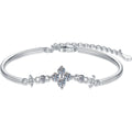 Floral Moissanite Adjustable Bangle Bracelet with CZ white background product photo showing bracelet silhouette and moissanite setting