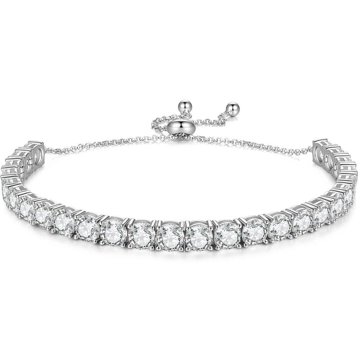 Round Moissanite Tennis Bracelet white background product photo showing bracelet silhouette and moissanite setting