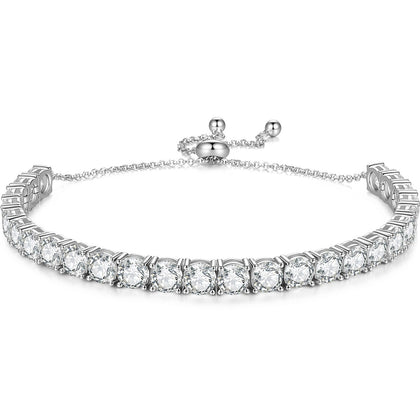 Round Moissanite Tennis Bracelet white background product photo showing bracelet silhouette and moissanite setting