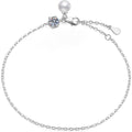 Pearl and Moissanite Chain Bracelet white background product photo showing bracelet silhouette and moissanite setting