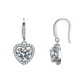 Heart Halo Round Moissanite Hook Dangle Earrings with CZ in Gold-Plated S925 sterling silver product scene view showing front sparkle