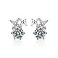 Star Round Moissanite Stud Drop Earrings with CZ in White Gold-Plated S925 sterling silver white background product photo showing the pair, stone shape, and stud earrings silhouette
