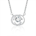 Moon Round Moissanite Necklace with CZ in White Gold-Plated S925 sterling silver white background product photo showing moon pendant with a round moissanite center and CZ crescent accents