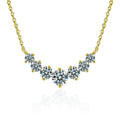 Seven-Stone Moissanite Necklace in Gold-Plated S925 sterling silver white background product photo showing seven-stone floral cluster necklace offered in yellow gold and white gold plating with three carat options