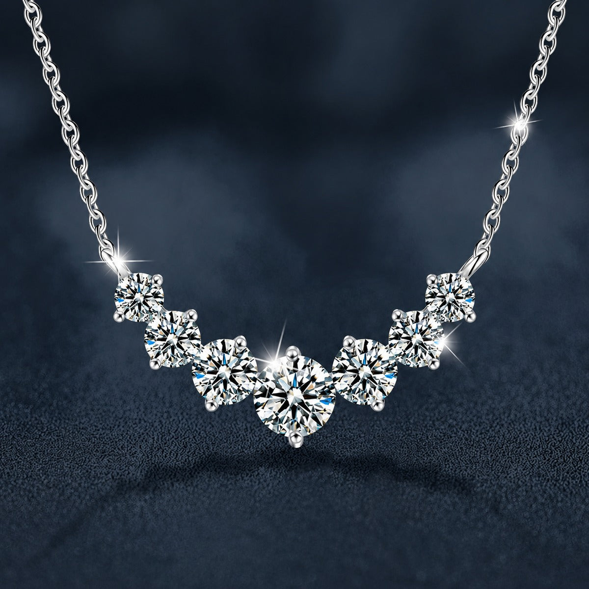 Seven-Stone Moissanite Necklace in Gold-Plated S925 sterling silver close-up product scene showing pendant setting
