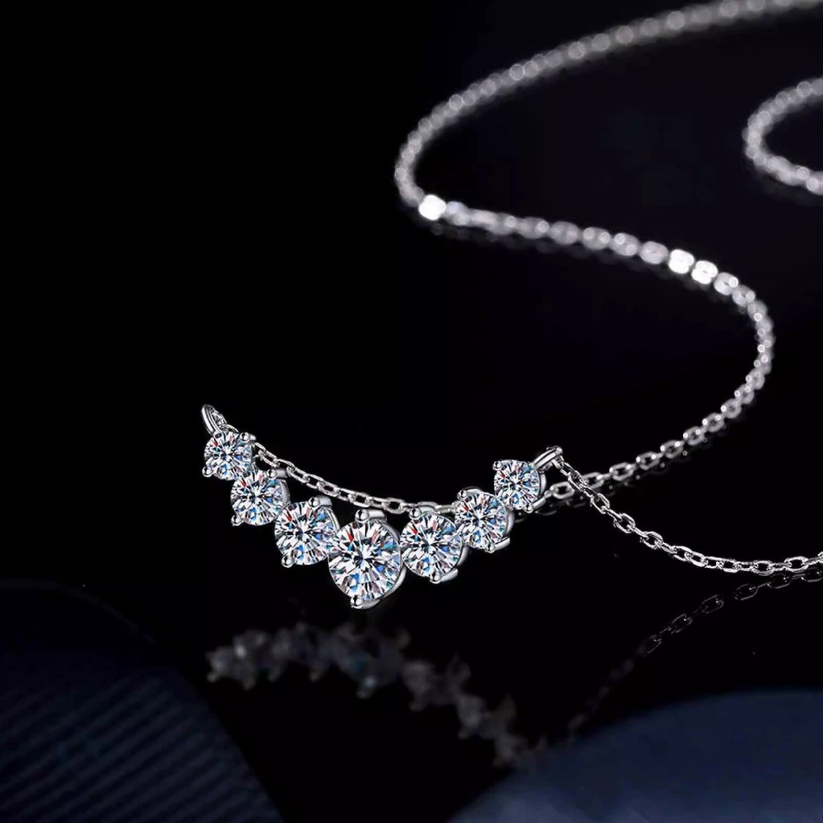 Seven-Stone Moissanite Necklace in Gold-Plated S925 sterling silver angled product detail view