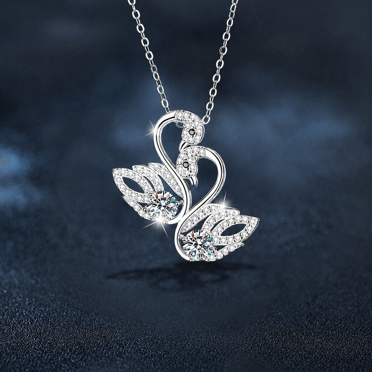 Swan Round Moissanite Necklace with CZ in White Gold-Plated S925 sterling silver close-up product scene showing pendant setting