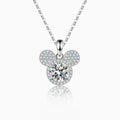 Teddy Round Moissanite Necklace with CZ in White Gold-Plated S925 sterling silver white background product photo showing teddy-inspired pendant with a round moissanite center and CZ accents