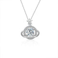 Planet Round Moissanite Pendant Necklace with CZ in White Gold-Plated S925 sterling silver white background product photo showing planet-inspired round moissanite pendant with CZ orbit detail