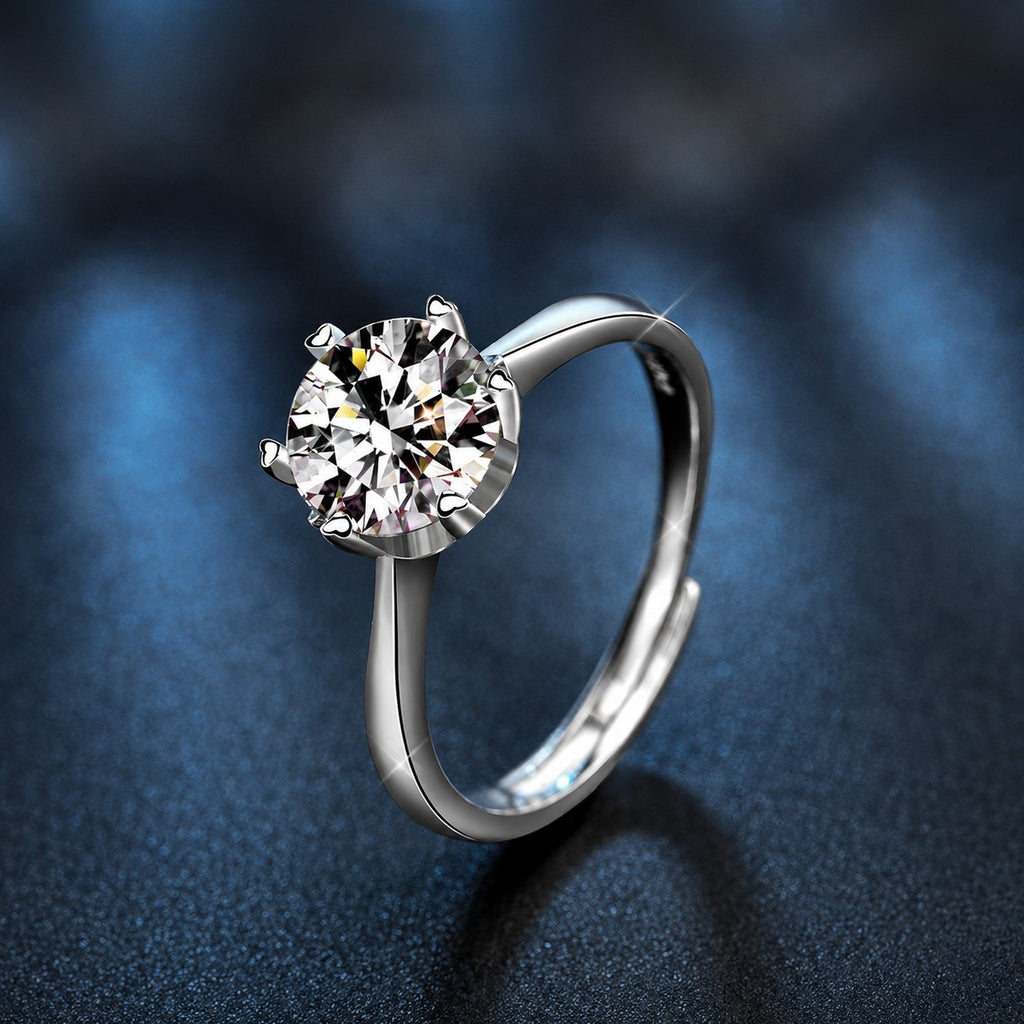 Classic Six-Prong Round Moissanite Engagement Ring product view showing moissanite setting and metal finish