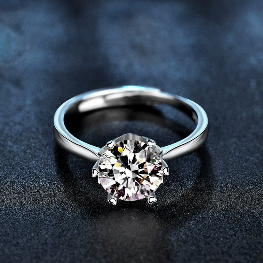 Classic Six-Prong Round Moissanite Engagement Ring product view showing moissanite setting and metal finish