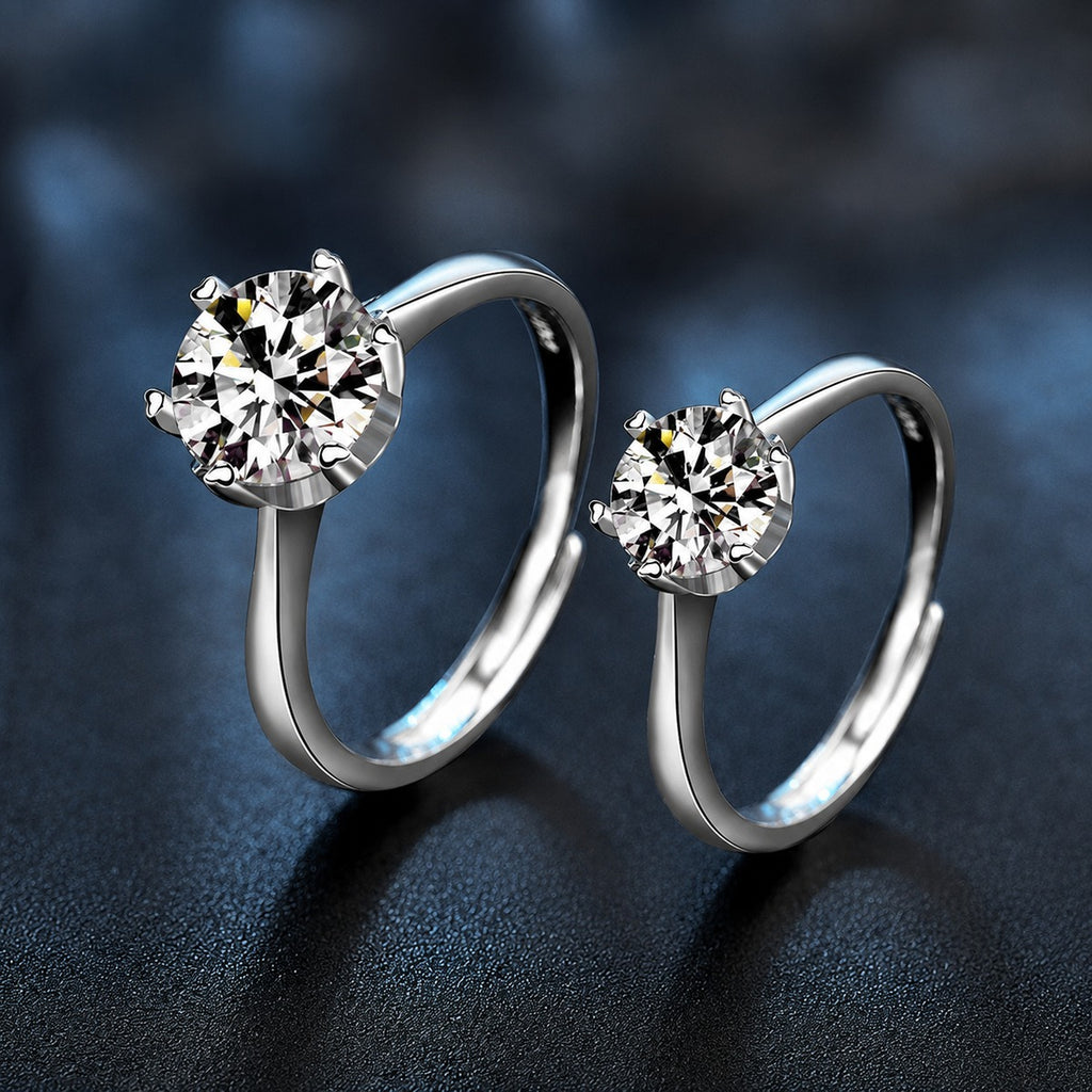 Classic Six-Prong Round Moissanite Engagement Ring close-up detail view with moissanite sparkle