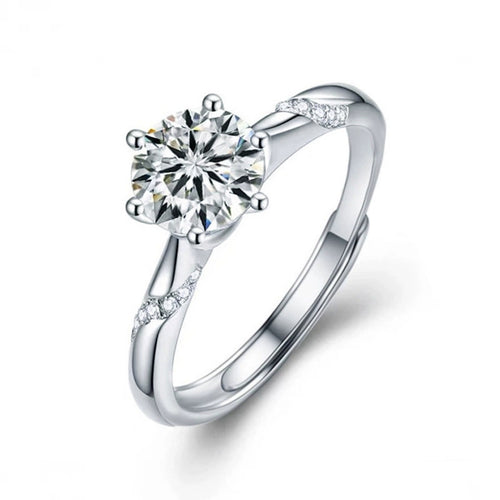Couples Round Moissanite Wedding Rings in white gold-plated S925 sterling silver on clean white background