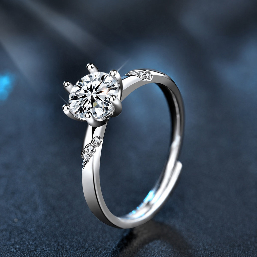 Couples Round Moissanite Wedding Rings product view showing moissanite setting and metal finish