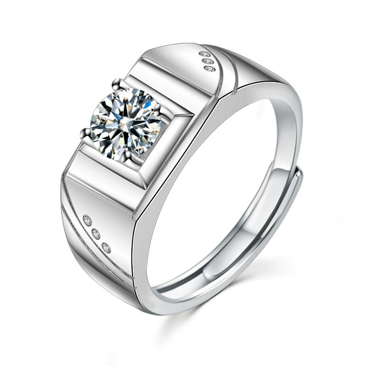 Couples Round Moissanite Wedding Rings in white gold-plated S925 sterling silver on clean white background