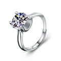 Four-Prong Round Moissanite Adjustable Engagement Ring in white gold-plated S925 sterling silver on clean white background
