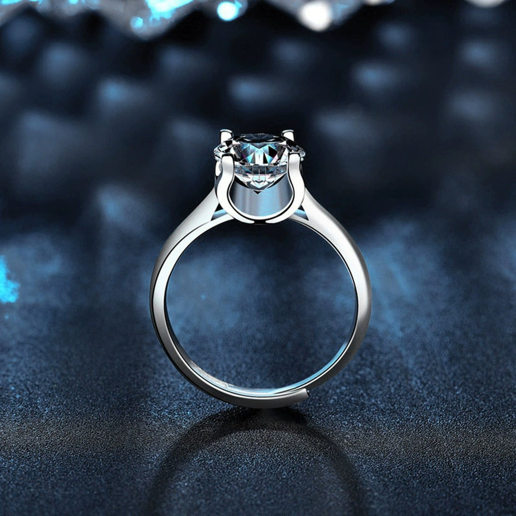 Four-Prong Round Moissanite Adjustable Engagement Ring product view showing moissanite setting and metal finish