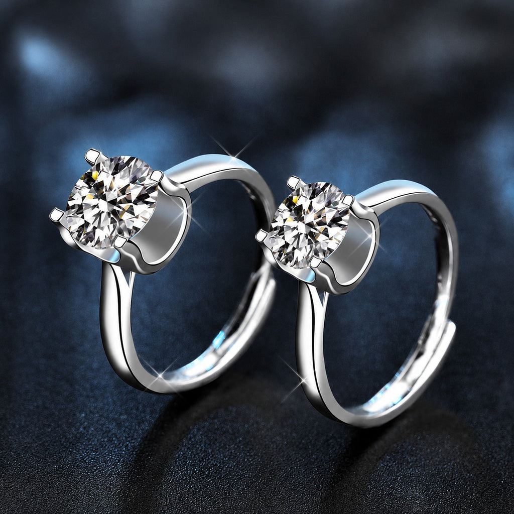 Four-Prong Round Moissanite Adjustable Engagement Ring close-up detail view with moissanite sparkle