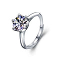 Classic Six-Prong Round Moissanite Adjustable Engagement Ring in white gold-plated S925 sterling silver on clean white background
