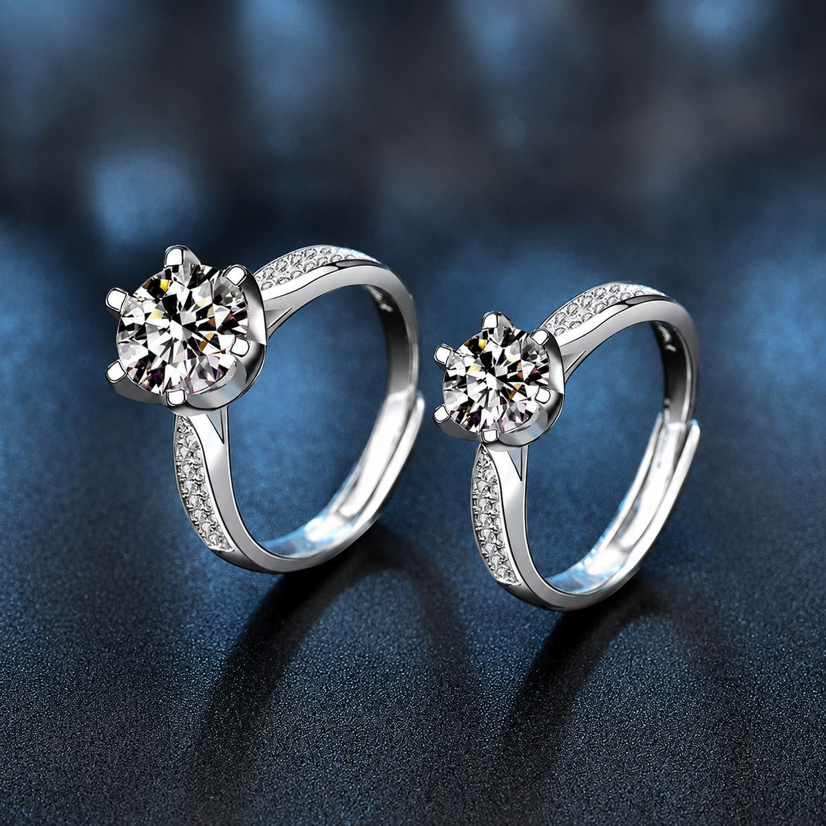 Starburst Six-Prong Round Moissanite Engagement Ring with CZ product view showing moissanite setting and metal finish