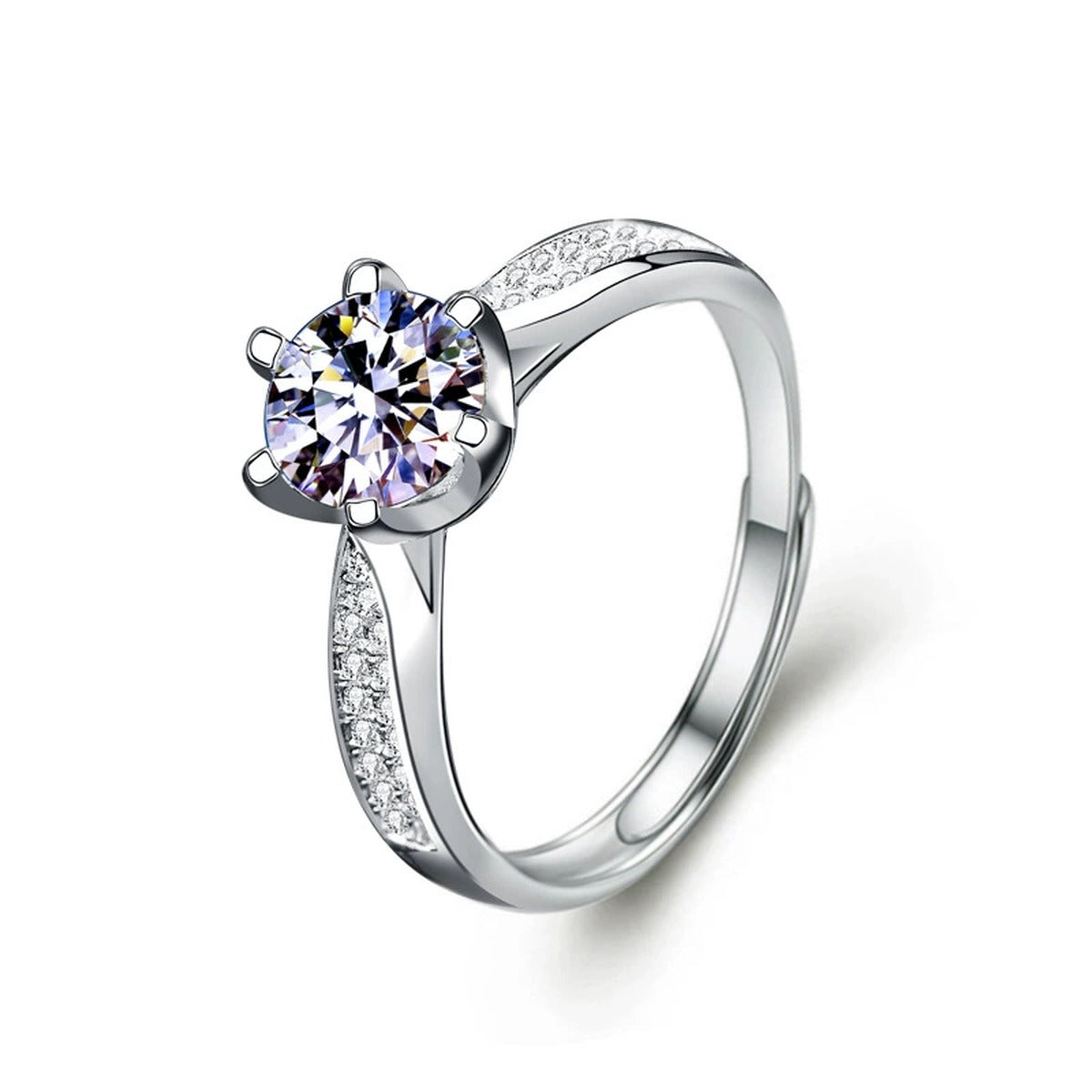 Couples Round Moissanite Wedding Rings with CZ in white gold-plated S925 sterling silver on clean white background