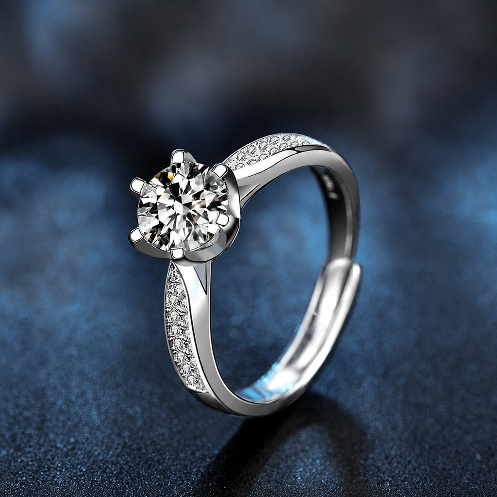 Couples Round Moissanite Wedding Rings with CZ product view showing moissanite setting and metal finish