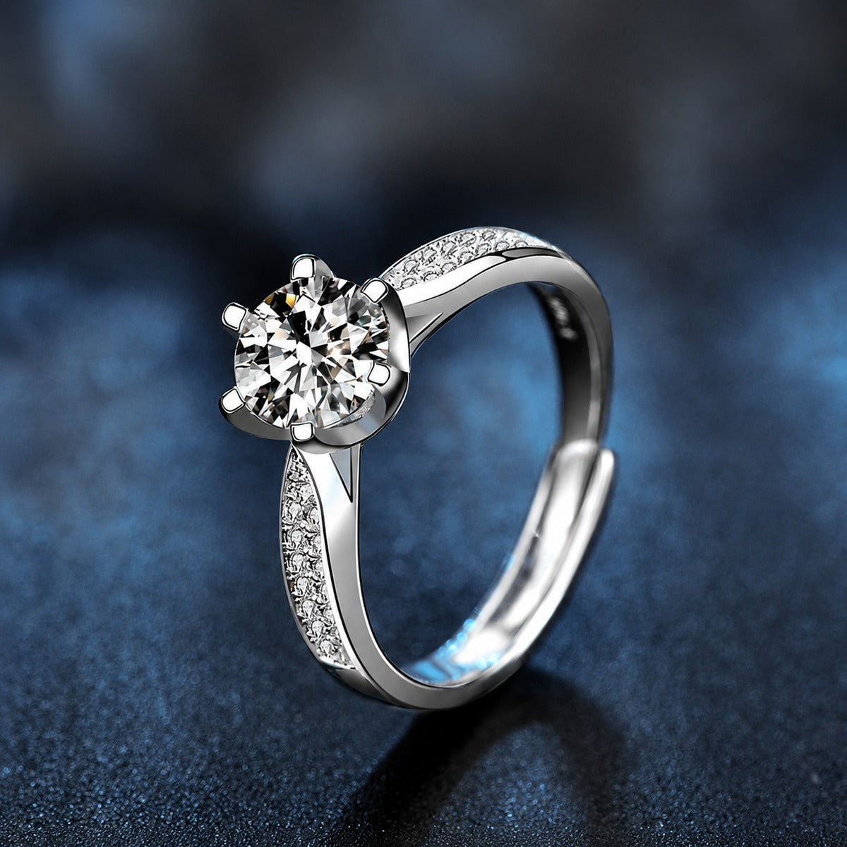 Couples Round Moissanite Wedding Rings with CZ product view showing moissanite setting and metal finish