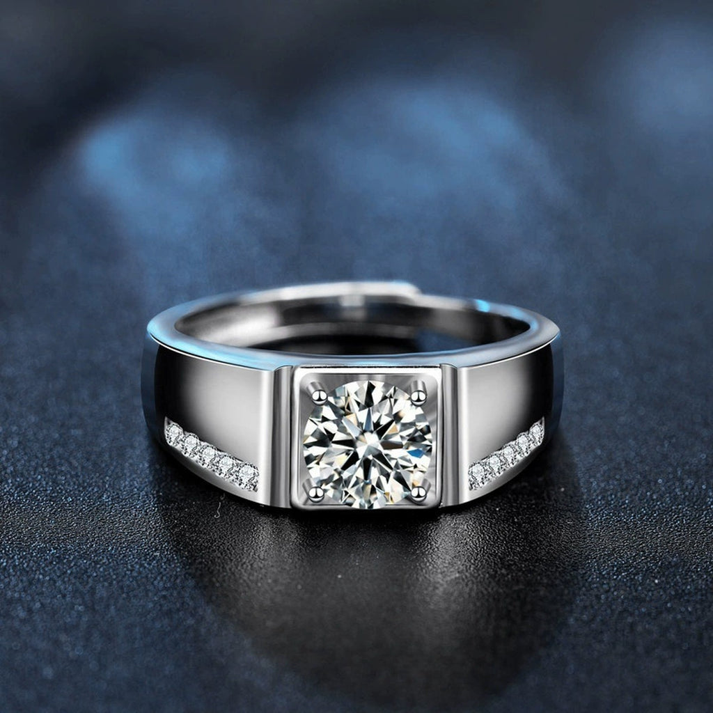Couples Round Moissanite Wedding Rings with CZ product view showing moissanite setting and metal finish