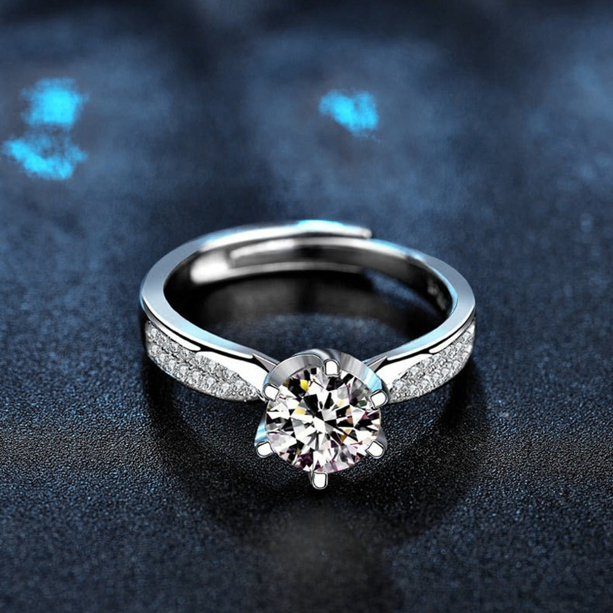 Couples Round Moissanite Wedding Rings with CZ product view showing moissanite setting and metal finish
