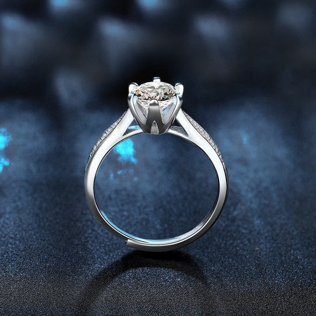 Couples Round Moissanite Wedding Rings with CZ product view showing moissanite setting and metal finish