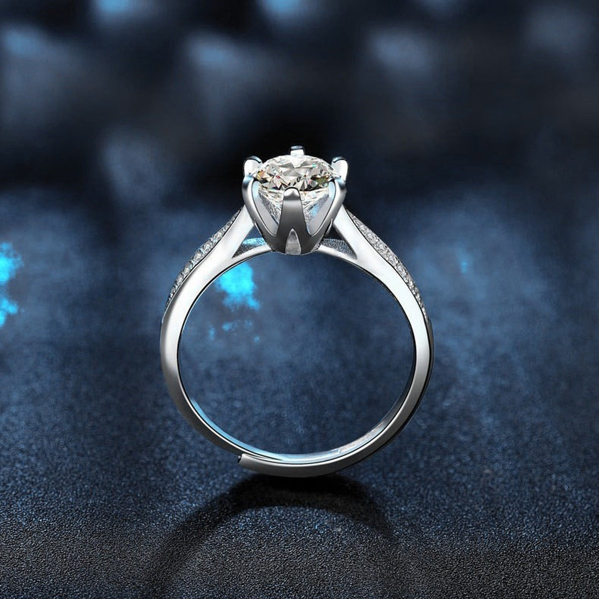 Couples Round Moissanite Wedding Rings with CZ product view showing moissanite setting and metal finish